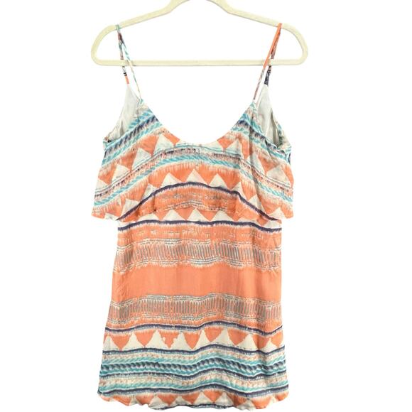 Charlie Jade Mila Dress XS Coral Aztec Silk Spaghetti Strap Layered Boho Chic - Picture 2 of 11